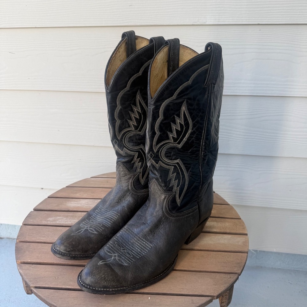 Tony Lama 6250 Mens Black Grey Leather Western Cowboy Boots Size 10 D